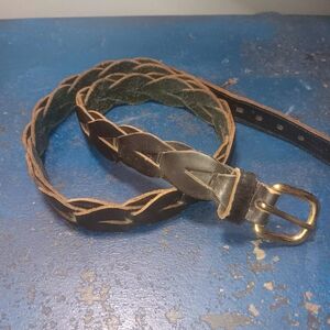 Elegant Black and Brown Braided Belt with Gold Buckle